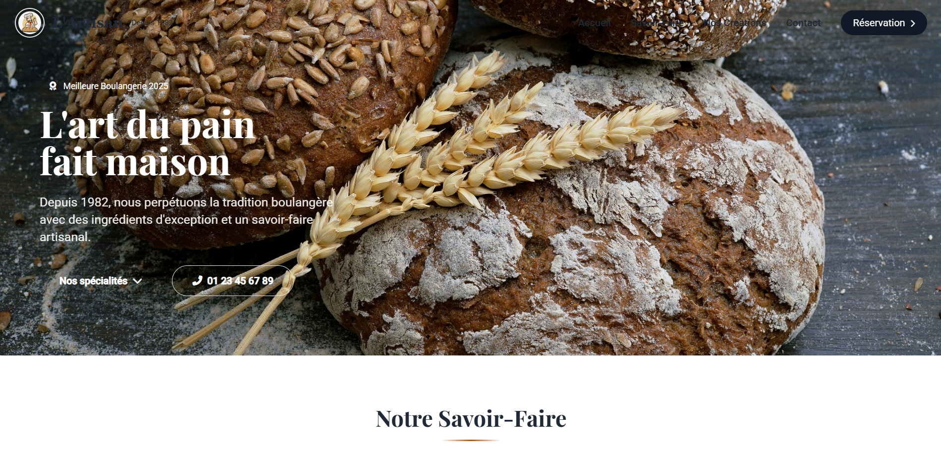 Site web boulangerie L'art du pain fait maison